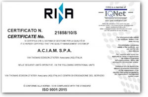 Certificazione ISO 9001:2015 ACIAM - Click per download pdf